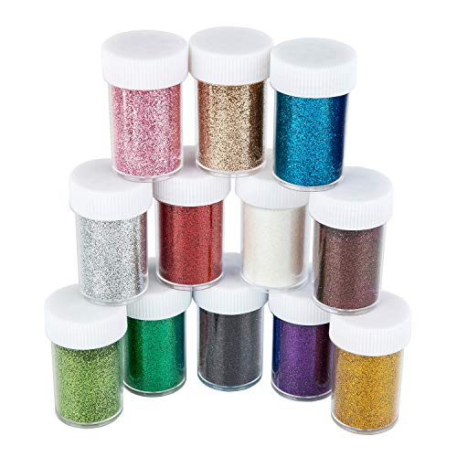 TORC Extra Fine Glitter Shaker Jar Set 12 Colors, Glitter Powder for Crafts Resin Projects Tumblers Nail Makeup Slime, 16 g/0.56 oz Each