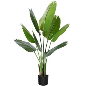 crosofmi artificial bird of paradise plant 4 feet fake tropical palm tree with 8 leaves,perfect faux plants in pot for indoor outdoor house home office garden modern decoration housewarming gift