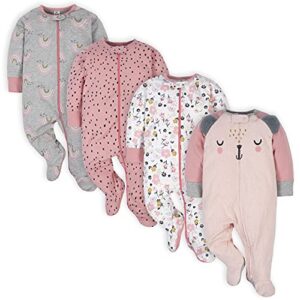 gerber baby girls 4 pack sleep 'n play footie bear pink 0-3 months