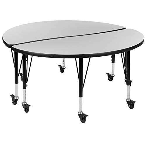 Flash Furniture Emmy 2 Piece Mobile 47.5" Circle Wave Flexible Grey Thermal Laminate Kids Adjustable Activity Table Set