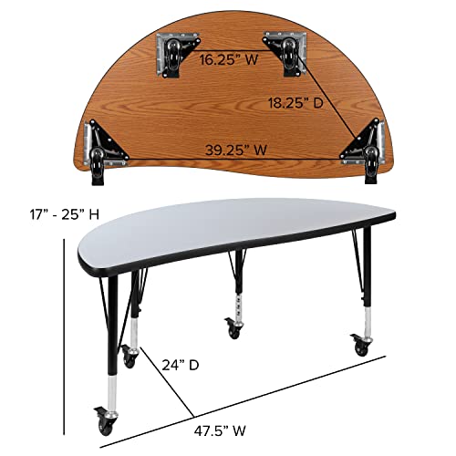 Flash Furniture Emmy 2 Piece Mobile 47.5" Circle Wave Flexible Grey Thermal Laminate Kids Adjustable Activity Table Set