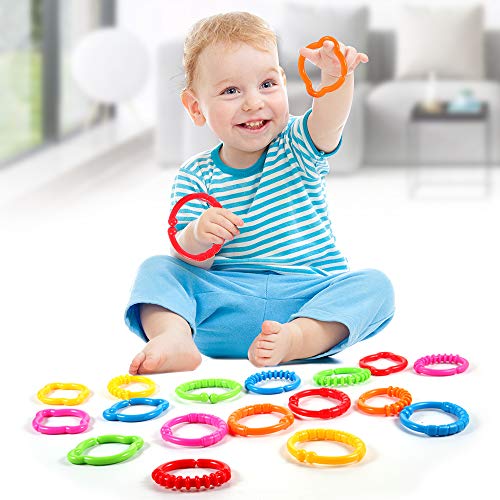 HAHA Baby Link-to-Go Connecting Rings Toy Hanging Stroller Car Seat Crib Playmat Attach Toys Infant Newborn Boy Girl Clip On Early Education Learning Travel Accessory Set