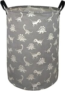 acmuuni durable canvas large clothes basket laundry hamper with handles,waterproof cotton storage organizer perfect for kids boys girls toys room, bedroom, nursery,home,gift basket(grey dinosaur)