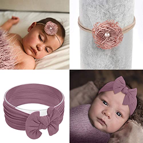 AOKE Newborn Photography Props - 4 PCS Baby Photo Props Long Ripple Wraps DIY Blanket with Headbands, Purple Toddler Wraps Photography Mat Set for Baby Boys and Girls