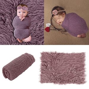 AOKE Newborn Photography Props - 4 PCS Baby Photo Props Long Ripple Wraps DIY Blanket with Headbands, Purple Toddler Wraps Photography Mat Set for Baby Boys and Girls