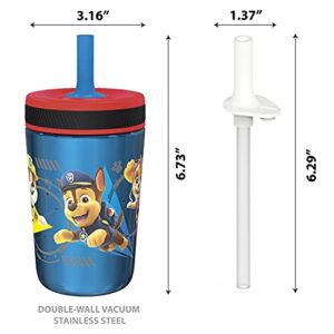 Zak Designs PAW Patrol Kelso Tumbler Set, Leak-Proof Screw-On Lid with Straw, Bundle for Kids Includes Plastic and Stainless Steel Cups with Additional Sipper (Paw Patrol- 3pc)15 fl oz