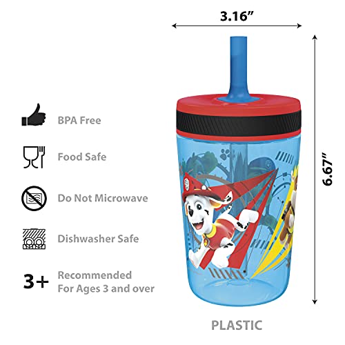 Zak Designs PAW Patrol Kelso Tumbler Set, Leak-Proof Screw-On Lid with Straw, Bundle for Kids Includes Plastic and Stainless Steel Cups with Additional Sipper (Paw Patrol- 3pc)15 fl oz