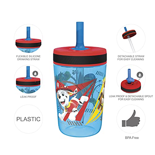 Zak Designs PAW Patrol Kelso Tumbler Set, Leak-Proof Screw-On Lid with Straw, Bundle for Kids Includes Plastic and Stainless Steel Cups with Additional Sipper (Paw Patrol- 3pc)15 fl oz