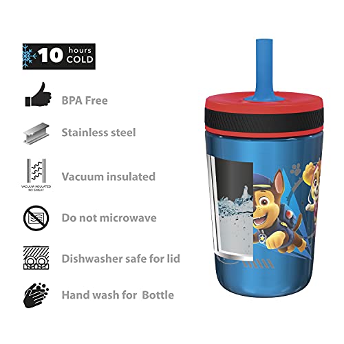 Zak Designs PAW Patrol Kelso Tumbler Set, Leak-Proof Screw-On Lid with Straw, Bundle for Kids Includes Plastic and Stainless Steel Cups with Additional Sipper (Paw Patrol- 3pc)15 fl oz