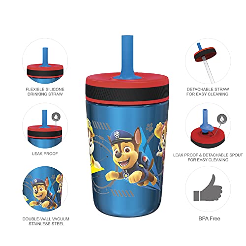 Zak Designs PAW Patrol Kelso Tumbler Set, Leak-Proof Screw-On Lid with Straw, Bundle for Kids Includes Plastic and Stainless Steel Cups with Additional Sipper (Paw Patrol- 3pc)15 fl oz