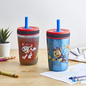 Zak Designs PAW Patrol Kelso Tumbler Set, Leak-Proof Screw-On Lid with Straw, Bundle for Kids Includes Plastic and Stainless Steel Cups with Additional Sipper (Paw Patrol- 3pc)15 fl oz