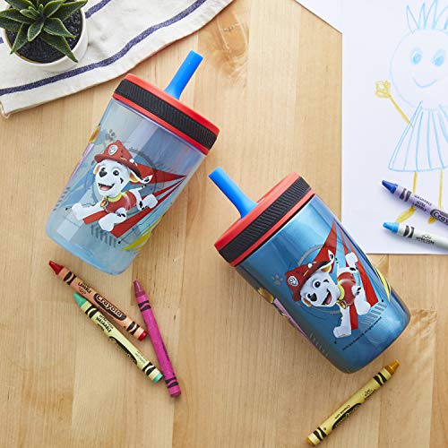 Zak Designs PAW Patrol Kelso Tumbler Set, Leak-Proof Screw-On Lid with Straw, Bundle for Kids Includes Plastic and Stainless Steel Cups with Additional Sipper (Paw Patrol- 3pc)15 fl oz