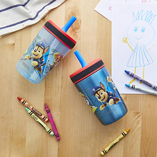 Zak Designs PAW Patrol Kelso Tumbler Set, Leak-Proof Screw-On Lid with Straw, Bundle for Kids Includes Plastic and Stainless Steel Cups with Additional Sipper (Paw Patrol- 3pc)15 fl oz