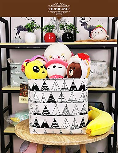 HUNRUNG Square Storage Bins Nursery Hamper Canvas Laundry Basket Foldable with Waterproof Nursery Boxes for Shelves/Gift Baskets/Toy Organizer/Children Room Decor（Square-Tent）