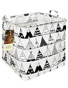 hunrung square storage bins nursery hamper canvas laundry basket foldable with waterproof nursery boxes for shelves/gift baskets/toy organizer/children room decor（square-tent）