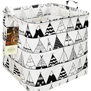 HUNRUNG Square Storage Bins Nursery Hamper Canvas Laundry Basket Foldable with Waterproof Nursery Boxes for Shelves/Gift Baskets/Toy Organizer/Children Room Decor（Square-Tent）