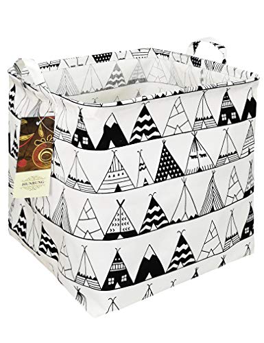 HUNRUNG Square Storage Bins Nursery Hamper Canvas Laundry Basket Foldable with Waterproof Nursery Boxes for Shelves/Gift Baskets/Toy Organizer/Children Room Decor（Square-Tent）