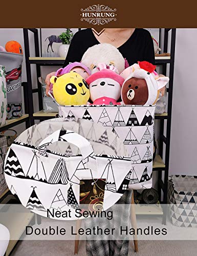 HUNRUNG Square Storage Bins Nursery Hamper Canvas Laundry Basket Foldable with Waterproof Nursery Boxes for Shelves/Gift Baskets/Toy Organizer/Children Room Decor（Square-Tent）