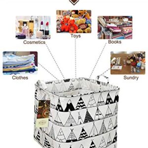 HUNRUNG Square Storage Bins Nursery Hamper Canvas Laundry Basket Foldable with Waterproof Nursery Boxes for Shelves/Gift Baskets/Toy Organizer/Children Room Decor（Square-Tent）