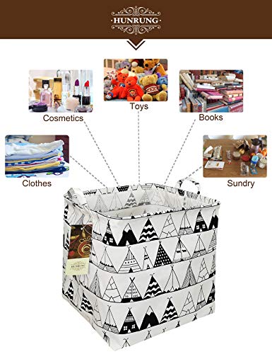 HUNRUNG Square Storage Bins Nursery Hamper Canvas Laundry Basket Foldable with Waterproof Nursery Boxes for Shelves/Gift Baskets/Toy Organizer/Children Room Decor（Square-Tent）