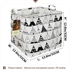 HUNRUNG Square Storage Bins Nursery Hamper Canvas Laundry Basket Foldable with Waterproof Nursery Boxes for Shelves/Gift Baskets/Toy Organizer/Children Room Decor（Square-Tent）