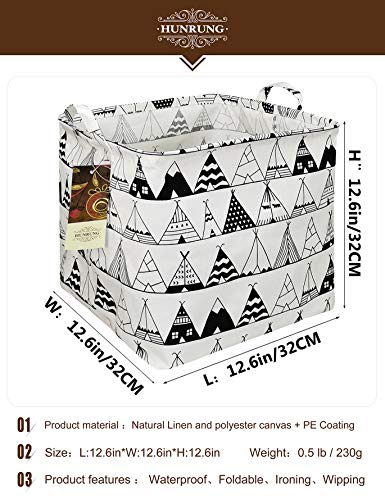 HUNRUNG Square Storage Bins Nursery Hamper Canvas Laundry Basket Foldable with Waterproof Nursery Boxes for Shelves/Gift Baskets/Toy Organizer/Children Room Decor（Square-Tent）