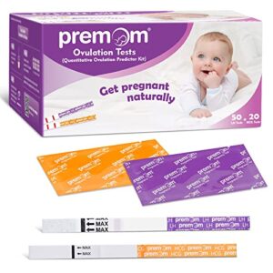 premom ovulation & pregnancy test kit: 50 quantitative ovulation strips & 20 early pregnancy detction tests combo - accurate fertility tracker opk with free app, 50lh+20hcg pm2-s+pm1-s:50+20