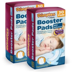 inspire dimples booster pads, baby diaper doubler with adhesive - 1 size fits all diapers - boosts diaper absorbency - no more leaks 60 count (with adhesive for secure fit)