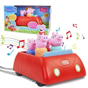peppa pig's clever car interactive pre-school toy with lights and sounds - self driving - plays peppa music and talks - motorized vehicle with collision avoidance sensors– red