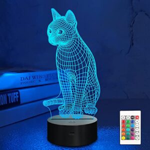 lampeez 3d cat lamp night light kitten 3d illusion lamp for kids, 16 colors changing with remote, kids bedroom decor as xmas holiday birthday gifts for boys girls