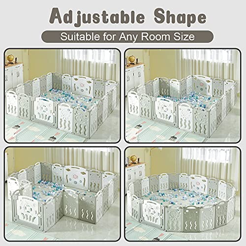 Albott Baby Playpen 22 Panel Foldable Baby playpen Folding Play Pen Kids Activity Centre Safety Play Yard Home Adjustable Shape, Portable Design for Indoor Outdoor Use (White+Grey, 22 Panel)