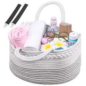 shynek rope diaper caddy organizer baby diaper caddy basket changing table diaper nursery basket with removable insert and stroller hooks clips for diaper baby shower newborn registry