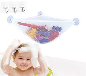 bath toy storage bath toy holder with 3 strong suction cups - bathtub toys net holder organizer - corner shower caddy bag for kids and toddlers - bathroom hanging mesh basket for baby boys and girls