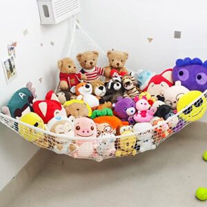 stuffed animal hammock net, toy storage organizer with extra large design, corner hanging holder and great decor for kids bedroom, baby nursery room, expands to 5.9 feet