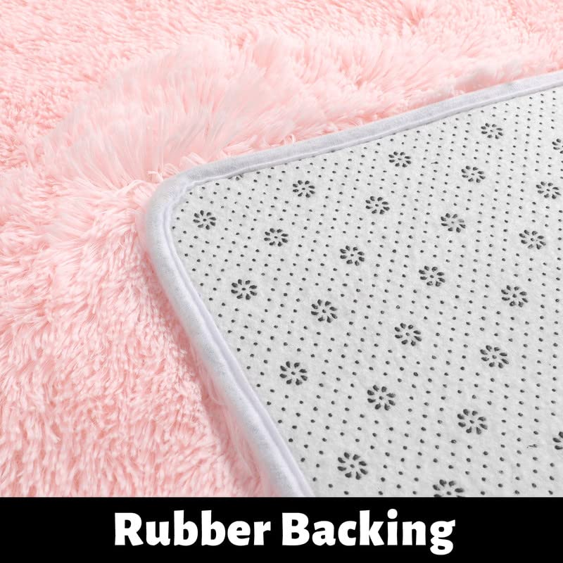 Pink Area Rug for Girls Bedroom,Fluffy Shag 4'X6' Living Room,Furry Carpet Kids Room,Shaggy Throw Nursery Room,Fuzzy Plush Dorm,Pink Carpet,Cute Room Decor Baby