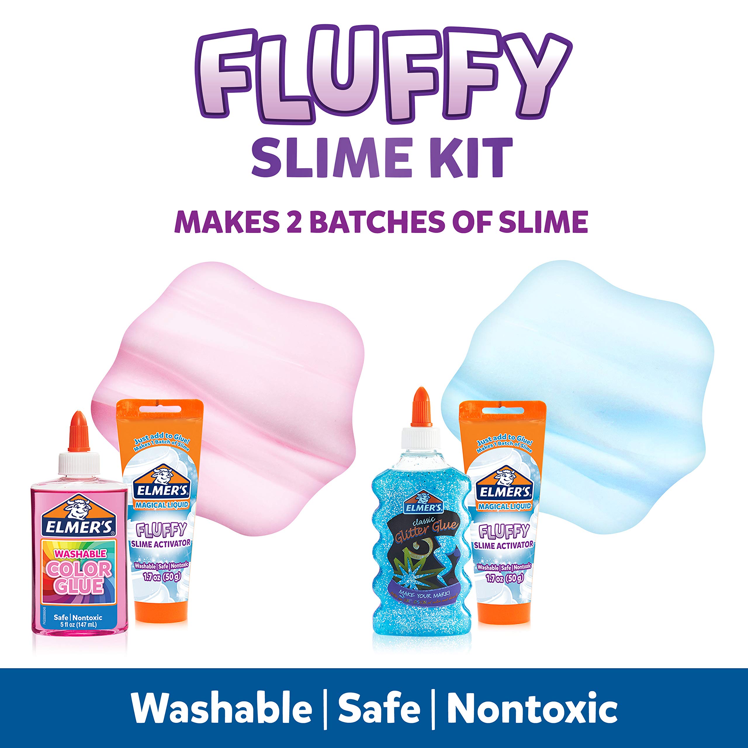 Elmer’s Fluffy Slime Kit, Includes Elmer’s Translucent Color Glue, Elmer’s Glitter Glue, Elmer’s Fluffy Slime Activator, 4 Count