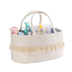 mecaly baby diaper caddy organizer, large cotton rope diaper basket for baby shower gifts, portable nursery storage bin with 2 inner pockets and removable inserts for changing table &car (beige)