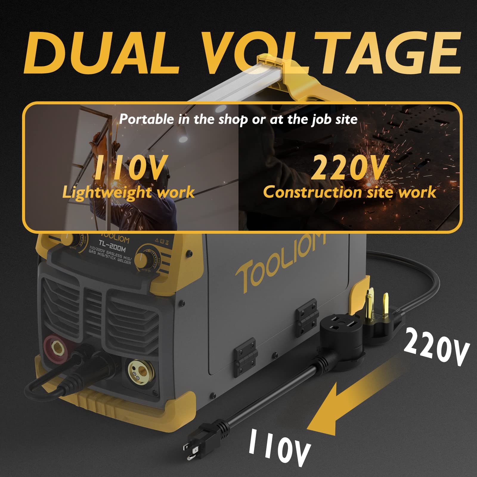 TOOLIOM 200M MIG Welder 3 in 1 Flux MIG/Solid Wire/Lift TIG/Stick Welder 110 / 220V Dual Voltage Welding Machine