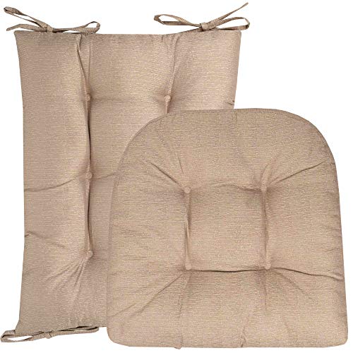 Sweet Home Collection Rocking Chair Cushion Premium Tufted Pads Non Skid Slip Backed Set of Upper and Lower with Ties, 1 Count (Pack of 1), Taupe