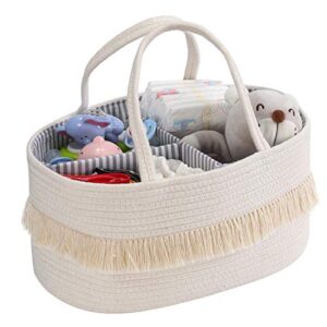 mbjerry baby rope diaper caddy organizer - nursery storage bin canvas portable diaper storage basket with removable inserts for changing table &car, newborn baby shower basket
