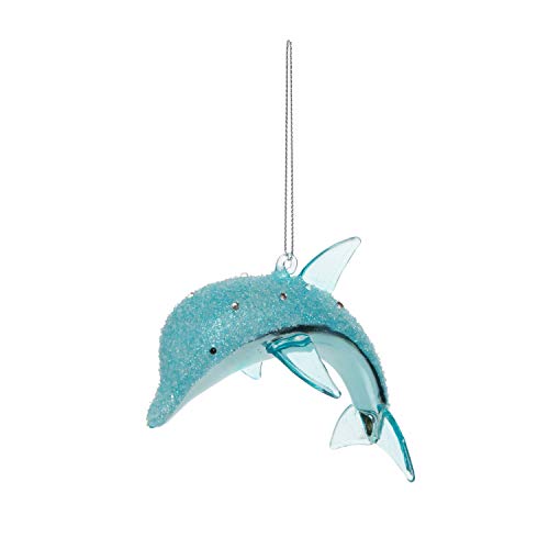 Beachcombers B22905 Glitter Dolphin Hanging Ornament, 4-inch Length, Glass, Blue