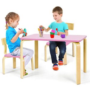 costzon kids table and chair set, wood table and chairs for toddlers reading, arts, crafts, homework, snack time, 3 piece furniture for playroom home school classroom, childrens table and chair, pink