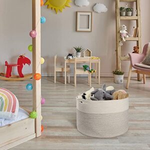 LotFancy XXXL Cotton Rope Storage Basket with Handles, 21 X 21 X 13’’ Large Woven Toy Basket for Baby Living Room, Bathroom, Laundry, Bedroom, Nursery, Blanket Holder