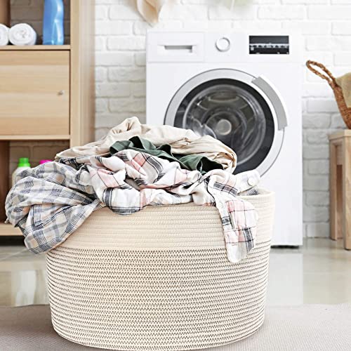 LotFancy XXXL Cotton Rope Storage Basket with Handles, 21 X 21 X 13’’ Large Woven Toy Basket for Baby Living Room, Bathroom, Laundry, Bedroom, Nursery, Blanket Holder
