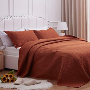 sunstyle home quilt set full/queen size, rust diamond pattern bedspread-90x96, soft lightweight microfiber coverlet, luxurious warm bed cover for all seasons-3 pieces(1 quilt, 2 pillow shams)