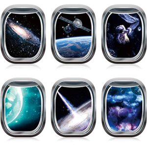 6 pieces 3d space capsule window wall decal outer space wall stickers spacecraft astronaut wall mural poster for kids nursery bedroom home decoration, 11 x 15 inches