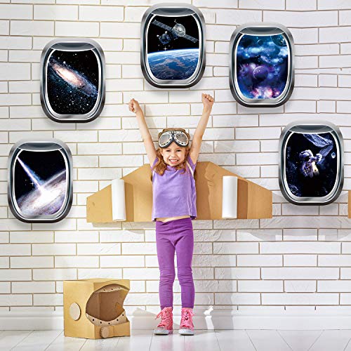 6 Pieces 3D Space Capsule Window Wall Decal Outer Space Wall Stickers Spacecraft Astronaut Wall Mural Poster for Kids Nursery Bedroom Home Decoration, 11 x 15 Inches