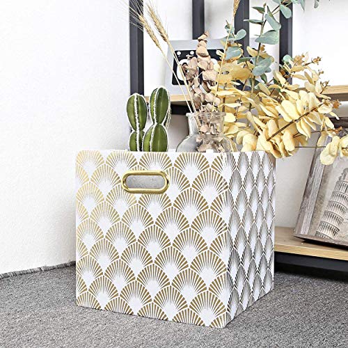 BAIST Cube Storage Organizer Foldable Storage Cubes Bins Fabric Storage Box 13 x 13 Cubby Storage Bins with Handles for Closet, Cloth, Food, Kids, Dog, Bathroom, Toy, Office, Shelf (4-Pack, Fan Gold)