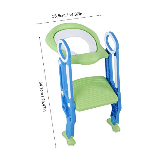 Toilet Training Seat, Adjustable Baby Safety Potty Training Seat Chair Foldable Kids Toilet Potty Trainer with Step Stool Ladder and Soft Cushion for Toddler Child Baby Boys Girls(Blue Green)