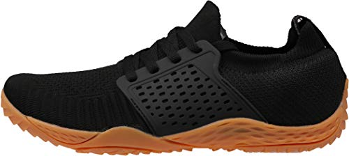 WHITIN Men's Trail Running Shoes Minimalist Barefoot 5 Five Fingers Wide Width Size 12 Low Zero Drop Male Parkour Road Sport Toe Box Gym Workout Fitness Breathable Beach Black Gum 45